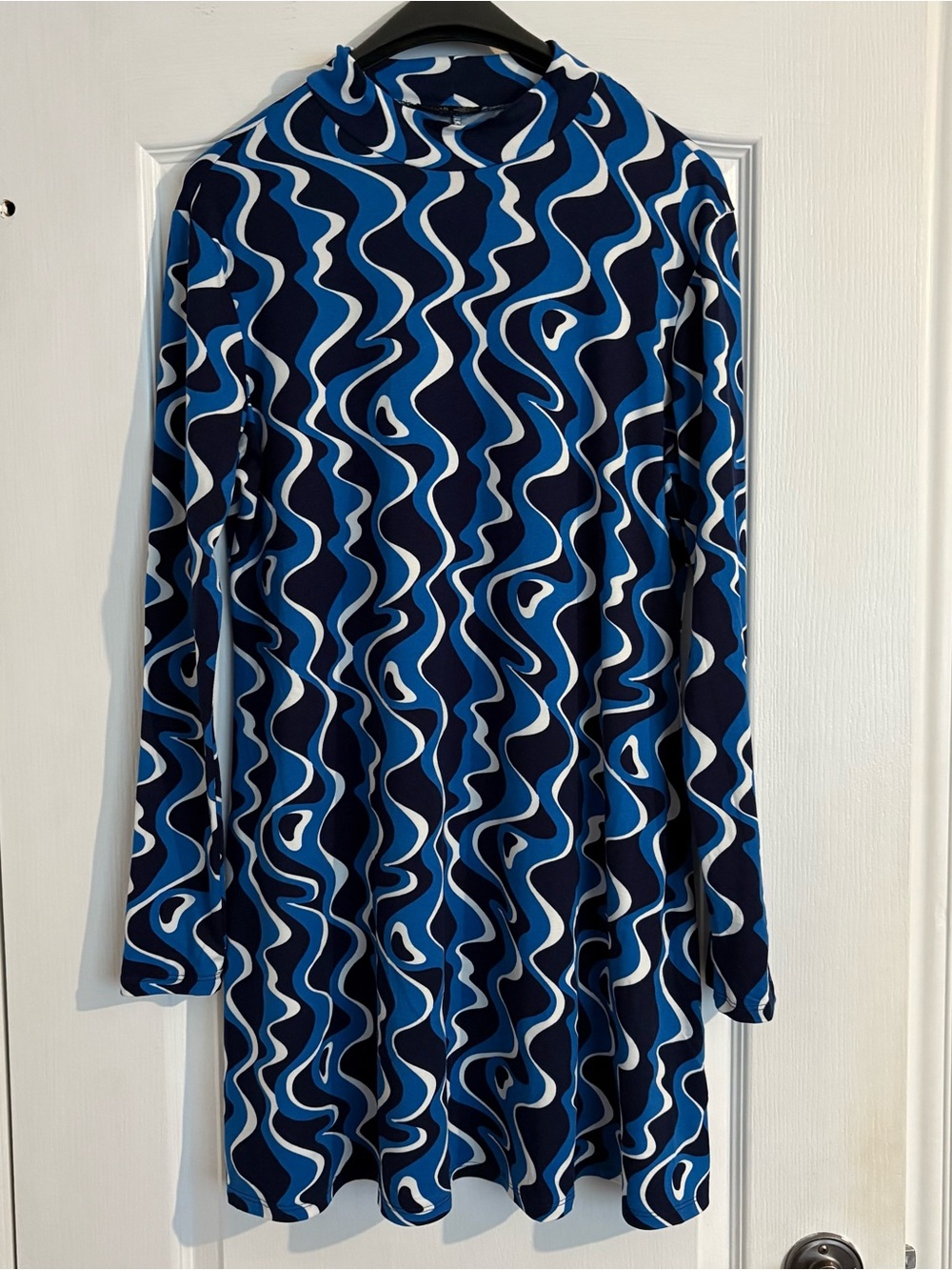 Rebel Sugar Blue Wave Print Long Sleeve Tunic Mini Dress